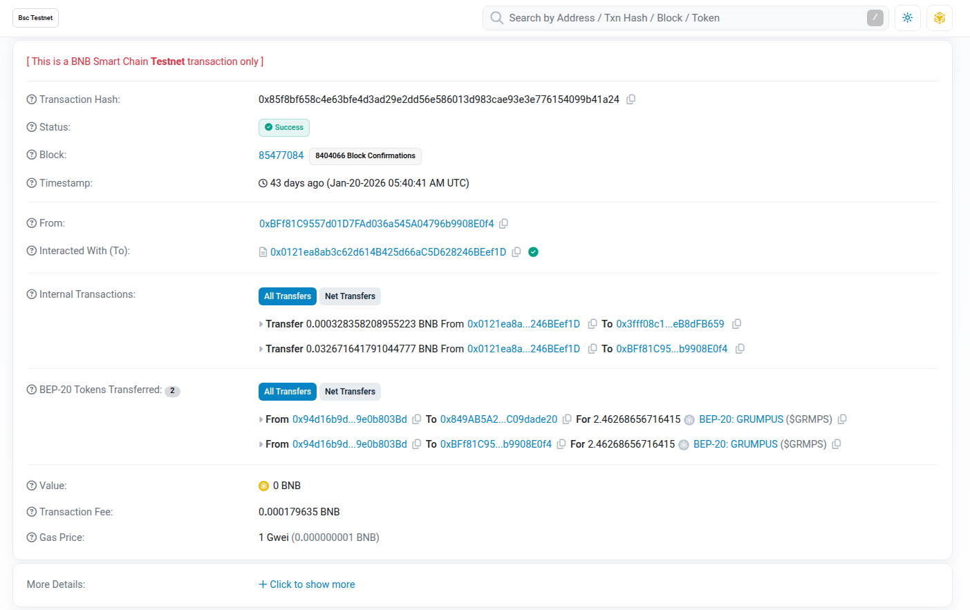 BSC transaction showing freelancer withdrawal on BscScan